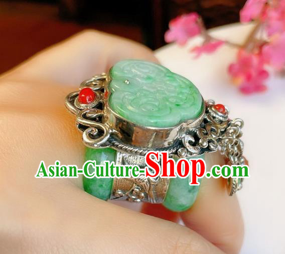 Top Chinese National Silver Tassel Ring Jewelry Traditional Handmade Accessories Jade Circlet
