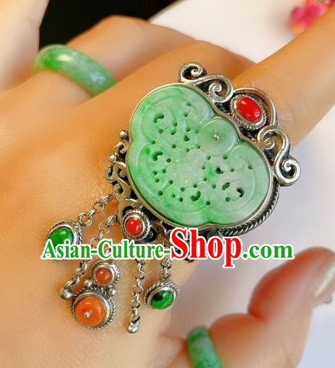 Top Chinese National Silver Tassel Ring Jewelry Traditional Handmade Accessories Jade Circlet