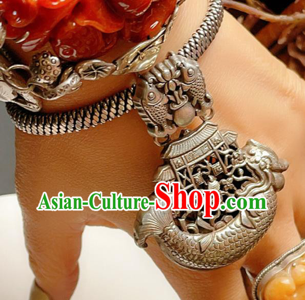 Handmade Chinese Silver Carp Bracelet Accessories Traditional Culture Jewelry National Carving Bangle