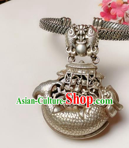 Handmade Chinese Silver Carp Bracelet Accessories Traditional Culture Jewelry National Carving Bangle