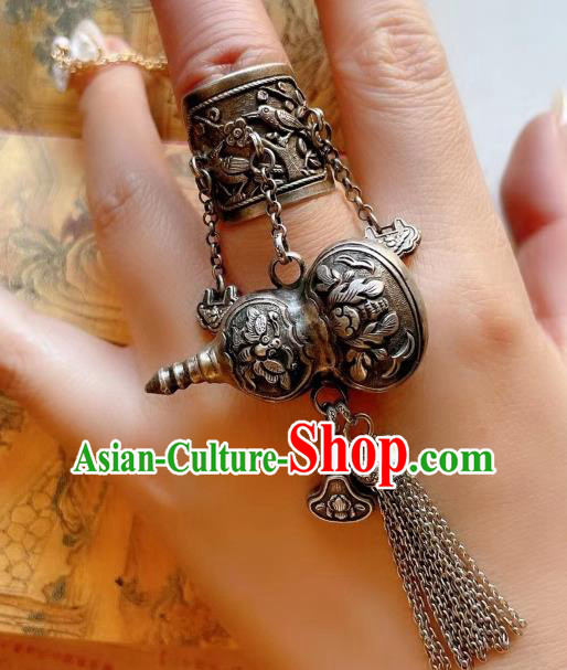 Top Chinese National Silver Gourd Tassel Ring Jewelry Traditional Handmade Wedding Accessories Circlet