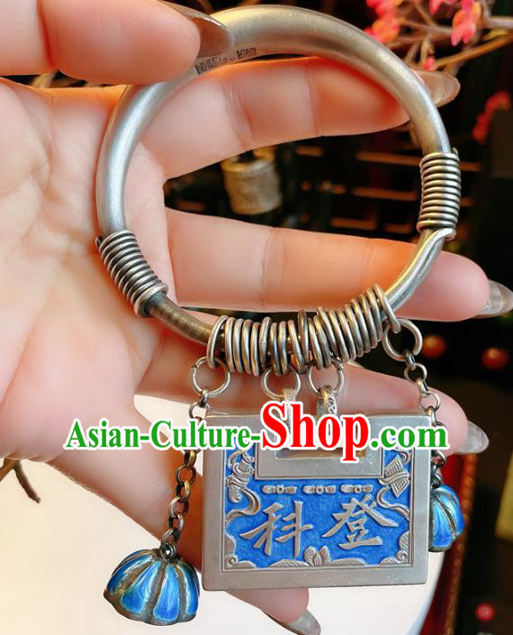 Handmade Chinese Blueing Lock Bracelet Accessories Traditional Culture Jewelry National Silver Carving Bangle