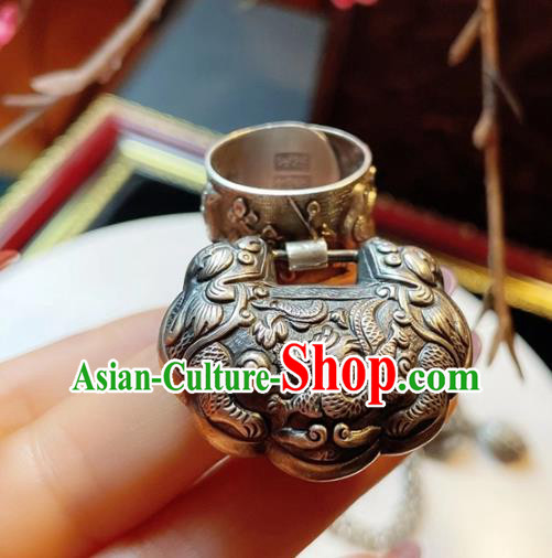 Chinese National Carving Dragon Ring Jewelry Traditional Handmade Accessories Retro Silver Circlet