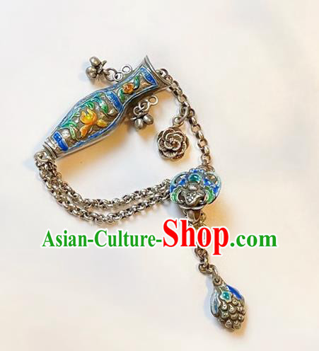 Handmade Chinese Blueing Vase Bracelet Accessories Traditional Culture Jewelry National Silver Grape Bangle
