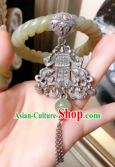 Handmade Chinese Hetian Jade Bracelet Accessories Traditional Culture Jewelry National Silver Pendant Bangle
