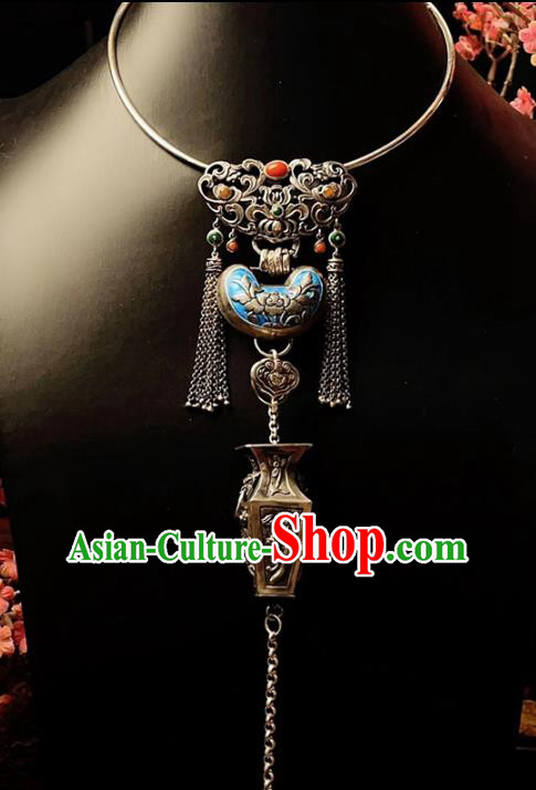 China Traditional Silver Necklace Accessories Handmade Wedding Blueing Longevity Lock Pendant