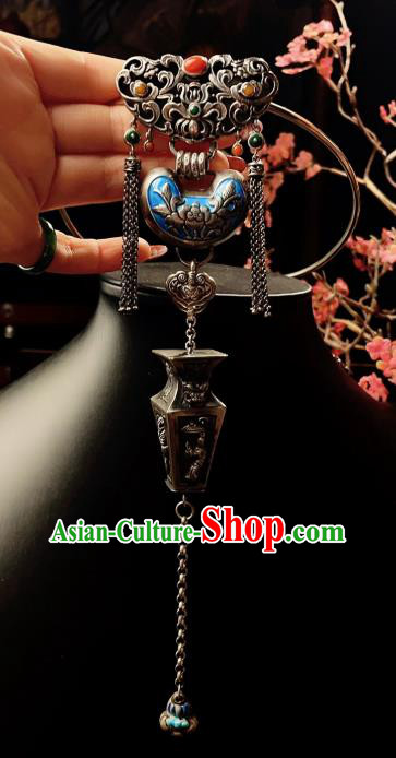 China Traditional Silver Necklace Accessories Handmade Wedding Blueing Longevity Lock Pendant