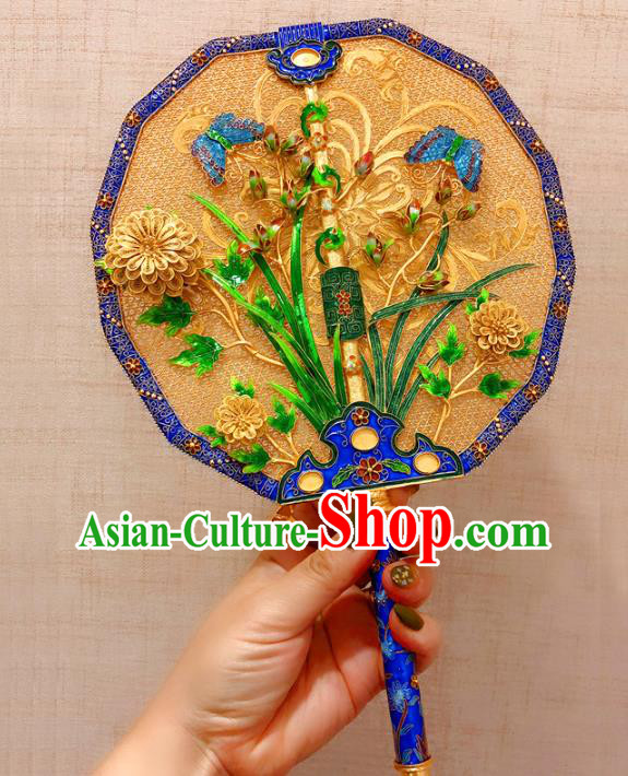 China Traditional Collection Qing Dynasty Palace Fan Handmade Ancient Imperial Consort Cloisonne Fan