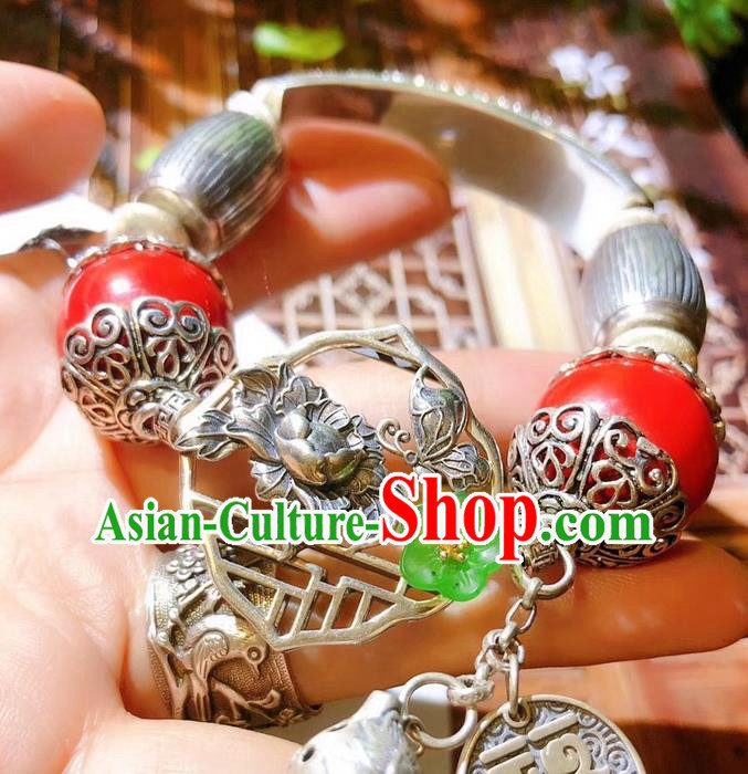 China Traditional Silver Bracelet Handmade National Cinnabar Bangle Accessories