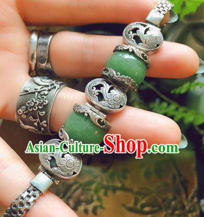 China Traditional Aventurine Bracelet Accessories Handmade National Silver Carving Bangle