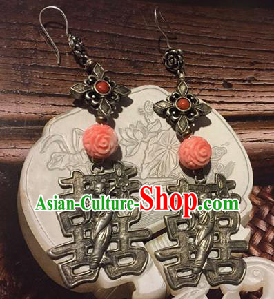 Chinese National Silver Earrings Traditional Jewelry Handmade Wedding Ear Accessories