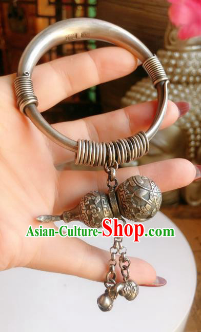 Handmade Chinese Bracelet Accessories Traditional Culture Jewelry National Silver Gourd Pendant Bangle