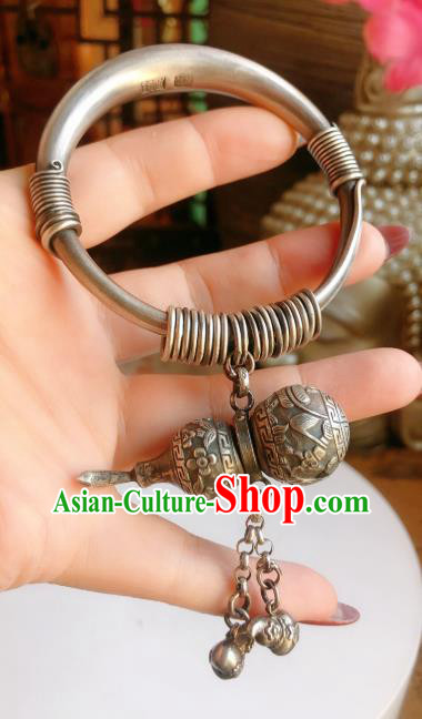 Handmade Chinese Bracelet Accessories Traditional Culture Jewelry National Silver Gourd Pendant Bangle