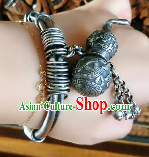 Handmade Chinese Bracelet Accessories Traditional Culture Jewelry National Silver Gourd Pendant Bangle