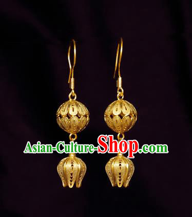 Chinese Traditional Qing Dynasty Palace Golden Earrings Accessories Ancient Court Empress Ear Jewelry