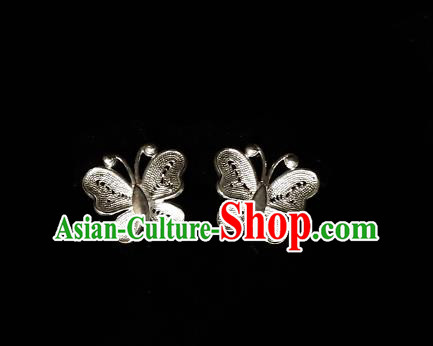Chinese Traditional Hanfu Earrings Accessories Ancient Princess Silver Butterfly Ear Jewelry