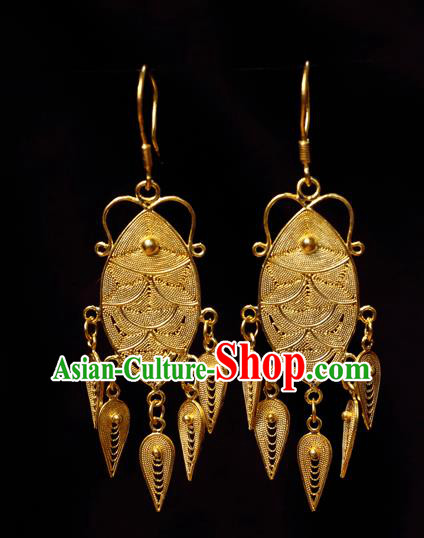 Chinese Ancient Queen Tassel Ear Jewelry Traditional Hanfu Golden Earrings Accessories