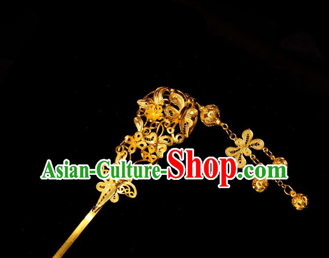 China Handmade Ming Dynasty Court Hairpin Traditional Hair Accessories Ancient Empress Golden Tassel Hair Stick