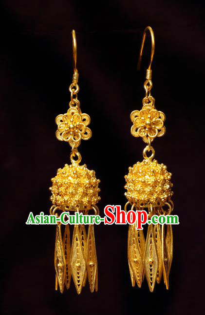 Chinese Ancient Empress Golden Ear Jewelry Traditional Ming Dynasty Earrings Accessories