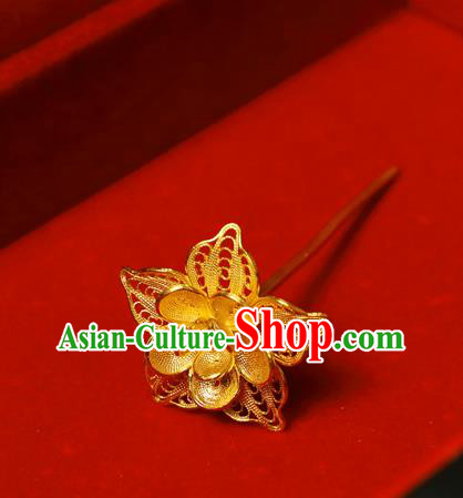 China Ancient Empress Golden Peach Blossom Hair Stick Traditional Hair Accessories Handmade Ming Dynasty Hairpin