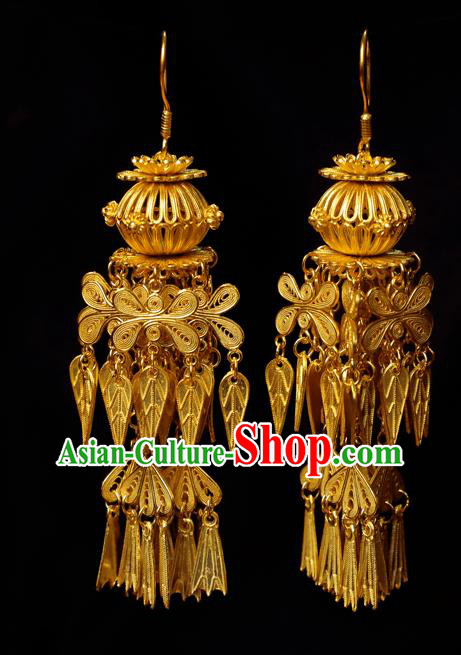 Chinese Ancient Empress Golden Lantern Ear Jewelry Traditional Ming Dynasty Court Earrings Accessories