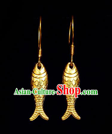 Chinese Traditional Hanfu Golden Carp Earrings Accessories Ancient Princess Silver Ear Jewelry