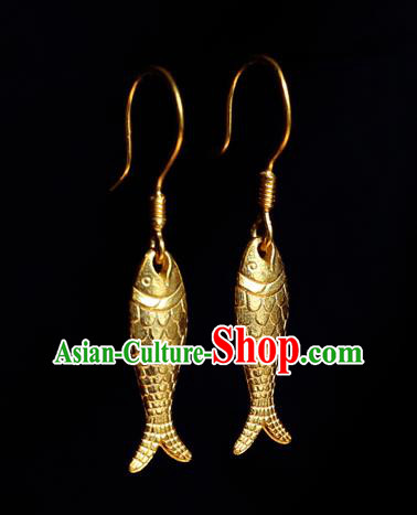 Chinese Traditional Hanfu Golden Carp Earrings Accessories Ancient Princess Silver Ear Jewelry