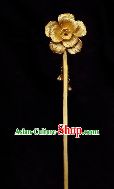 China Ancient Empress Golden Peony Hair Stick Traditional Hair Accessories Handmade Qing Dynasty Court Hairpin