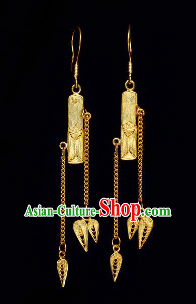 Chinese National Golden Ear Accessories Traditional Cheongsam Long Tassel Earrings Jewelry