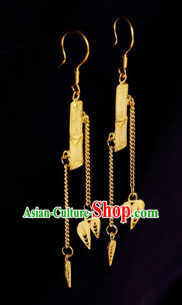 Chinese National Golden Ear Accessories Traditional Cheongsam Long Tassel Earrings Jewelry