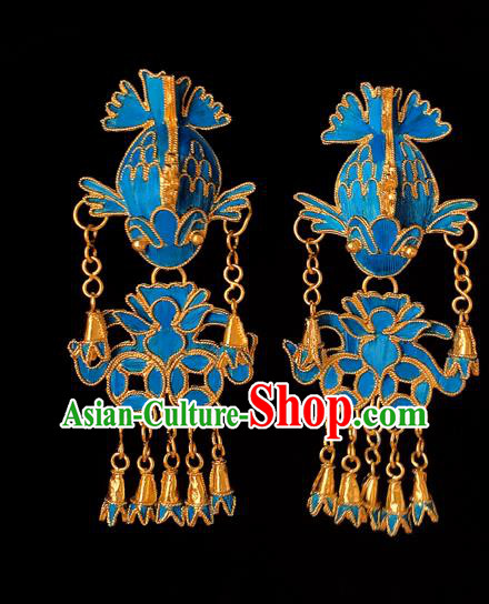 Chinese National Tassel Ear Accessories Traditional Cheongsam Cloisonne Fish Earrings Jewelry