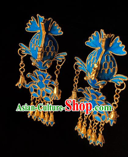 Chinese National Tassel Ear Accessories Traditional Cheongsam Cloisonne Fish Earrings Jewelry