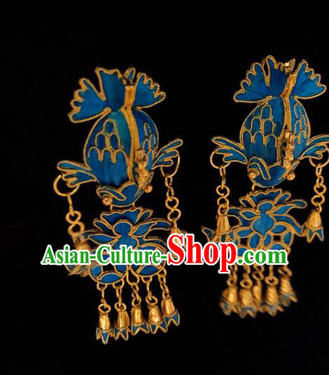 Chinese National Tassel Ear Accessories Traditional Cheongsam Cloisonne Fish Earrings Jewelry