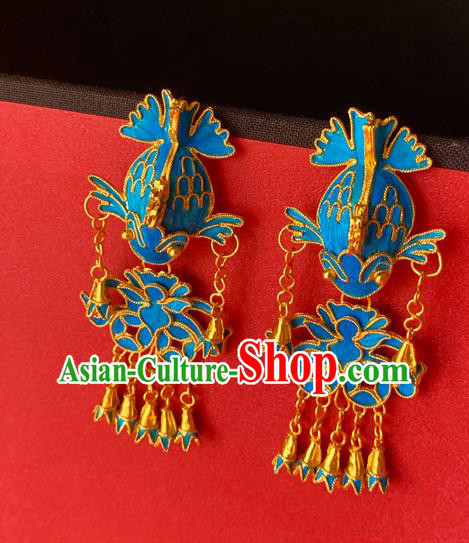 Chinese National Tassel Ear Accessories Traditional Cheongsam Cloisonne Fish Earrings Jewelry