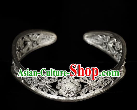 Handmade Chinese Cheongsam Silver Bangle Accessories Traditional Bracelet Jewelry