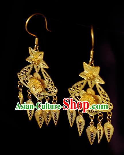 Chinese Traditional Wedding Golden Plum Blossom Earrings Accessories Ancient Bride Ear Jewelry