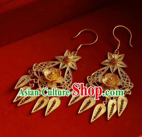 Chinese Traditional Wedding Golden Plum Blossom Earrings Accessories Ancient Bride Ear Jewelry