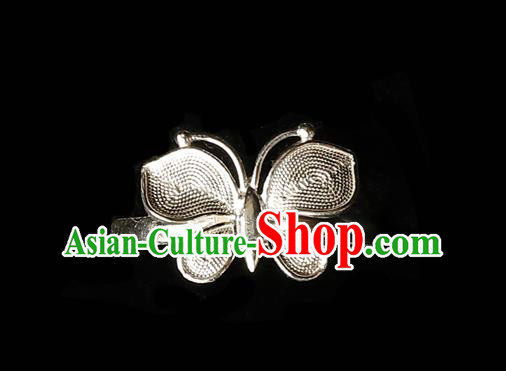 Handmade Chinese Silver Butterfly Ring Accessories Traditional Cheongsam Circlet Jewelry