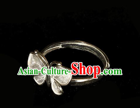 Handmade Chinese Silver Butterfly Ring Accessories Traditional Cheongsam Circlet Jewelry