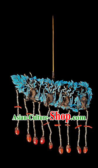 China Handmade Coral Tassel Hairpin Traditional Ancient Qing Dynasty Empress Phoenix Hair Stick