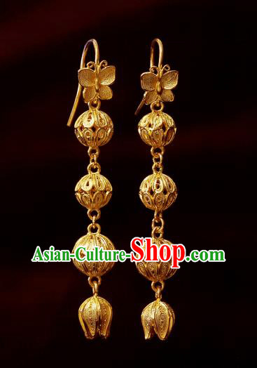 Chinese National Wedding Ear Accessories Traditional Cheongsam Golden Butterfly Earrings Jewelry