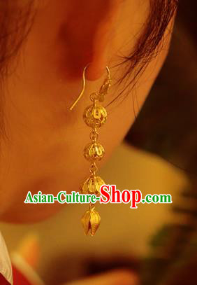 Chinese National Wedding Ear Accessories Traditional Cheongsam Golden Butterfly Earrings Jewelry