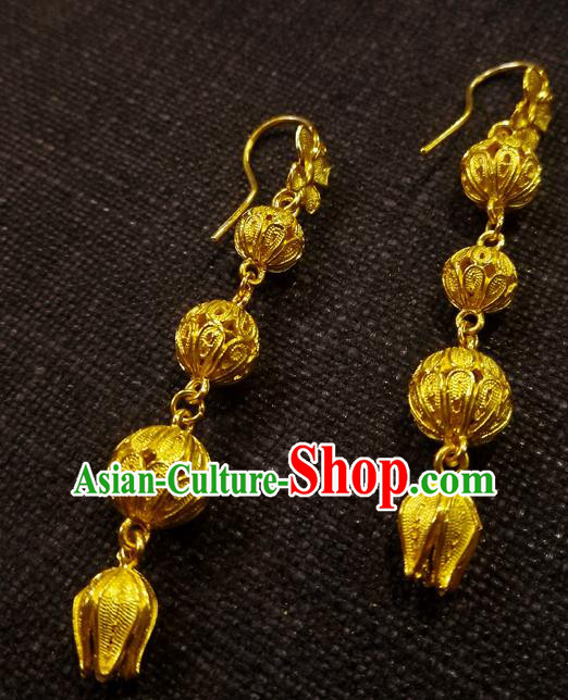 Chinese National Wedding Ear Accessories Traditional Cheongsam Golden Butterfly Earrings Jewelry