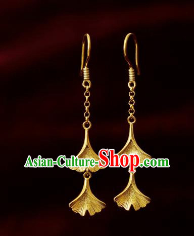Chinese National Wedding Jewelry Golden Ginkgo Ear Accessories Traditional Cheongsam Earrings