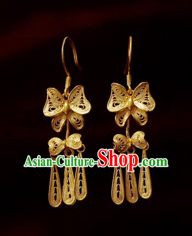 Chinese Traditional Cheongsam Earrings National Wedding Jewelry Golden Butterfly Ear Accessories