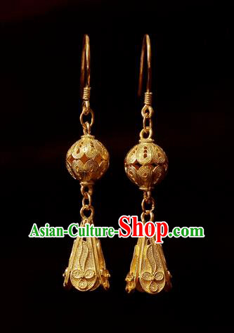 Chinese Wedding Golden Ear Accessories Traditional Cheongsam Earrings National Jewelry