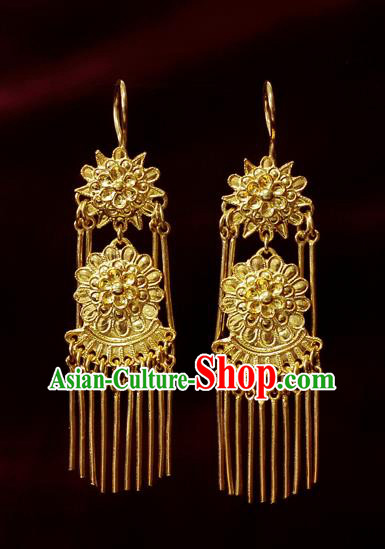 Chinese Qing Dynasty Golden Ear Accessories Traditional Cheongsam Earrings National Wedding Jewelry