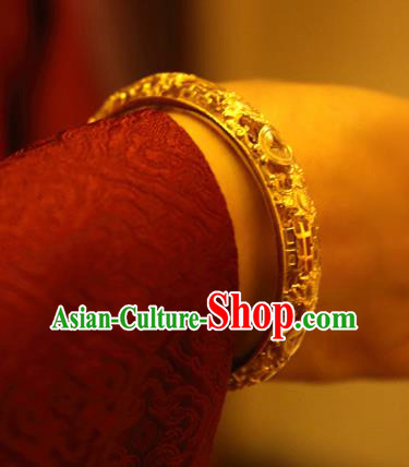 Handmade Chinese Wedding Bracelet Accessories Traditional Ancient Bride Golden Bangle Jewelry