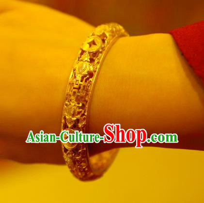 Handmade Chinese Wedding Bracelet Accessories Traditional Ancient Bride Golden Bangle Jewelry