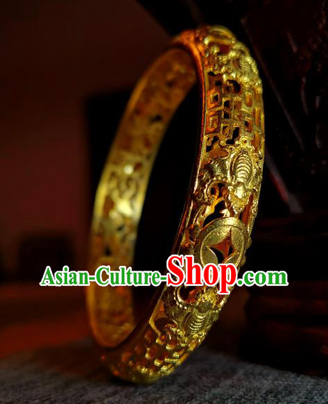 Handmade Chinese Wedding Bracelet Accessories Traditional Ancient Bride Golden Bangle Jewelry